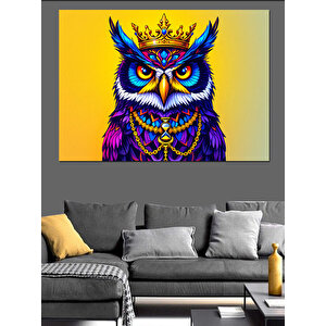 Kraliyet Taçlı Mor Baykuş Dekoratif Kanvas - Mdf Ahşap Tablo 70x100 cm