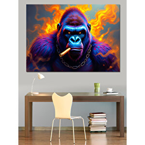 Alevli Gözlü Goril Dekoratif Kanvas - Mdf Ahşap Tablo 25x35 cm