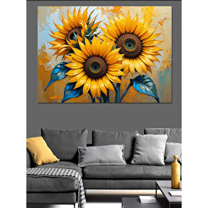 Canlı Sarı Ayçiçek Buketi Dekoratif Kanvas - Mdf Ahşap Tablo 70x100 cm