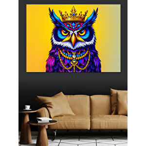 Kraliyet Taçlı Mor Baykuş Dekoratif Kanvas - Mdf Ahşap Tablo