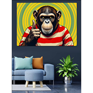 Parmak Sallayan Maymun Dekoratif Kanvas - Mdf Ahşap Tablo 50x70 cm