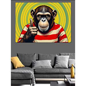 Parmak Sallayan Maymun Dekoratif Kanvas - Mdf Ahşap Tablo