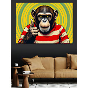 Parmak Sallayan Maymun Dekoratif Kanvas - Mdf Ahşap Tablo