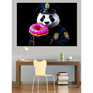 Donut Tutan Polis Panda Dekoratif Kanvas - Mdf Ahşap Tablo 70x100 cm