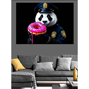 Donut Tutan Polis Panda Dekoratif Kanvas - Mdf Ahşap Tablo 70x100 cm