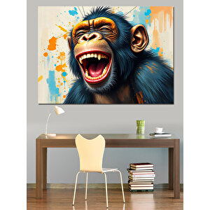 Bağıran Renkli Maymun Çizimi Dekoratif Kanvas - Mdf Ahşap Tablo