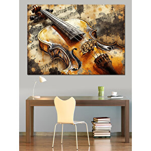 Eski Keman Ve Nota Sayfaları Dekoratif Kanvas - Mdf Ahşap Tablo 70x100 cm