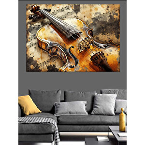 Eski Keman Ve Nota Sayfaları Dekoratif Kanvas - Mdf Ahşap Tablo 70x100 cm