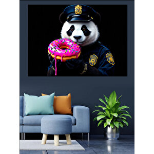 Donut Tutan Polis Panda Dekoratif Kanvas - Mdf Ahşap Tablo