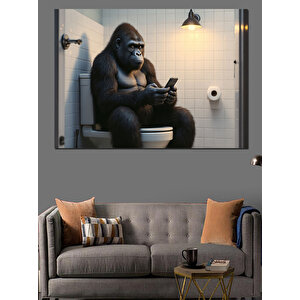 Telefon Kullanan Goril Dekoratif Kanvas - Mdf Ahşap Tablo