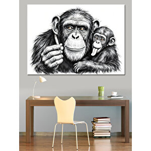 Baba Ve Yavru Maymun Dekoratif Kanvas - Mdf Ahşap Tablo 70x100 cm