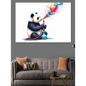 Neon Baloncuk Üfleyen Panda Dekoratif Kanvas - Mdf Ahşap Tablo 70x100 cm