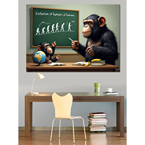 Evrim Tablosu Ve Maymun Dekoratif Kanvas - Mdf Ahşap Tablo 35x50 cm