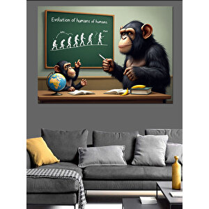 Evrim Tablosu Ve Maymun Dekoratif Kanvas - Mdf Ahşap Tablo 35x50 cm