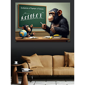 Evrim Tablosu Ve Maymun Dekoratif Kanvas - Mdf Ahşap Tablo 35x50 cm
