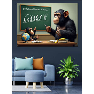 Evrim Tablosu Ve Maymun Dekoratif Kanvas - Mdf Ahşap Tablo