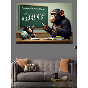 Evrim Tablosu Ve Maymun Dekoratif Kanvas - Mdf Ahşap Tablo