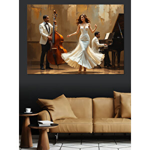 Kemanlı Beyaz Dansçılar Dekoratif Kanvas - Mdf Ahşap Tablo 35x50 cm