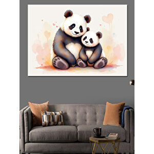Sarılmakta Olan Sevimli Pandalar Dekoratif Kanvas - Mdf Ahşap Tablo 70x100 cm