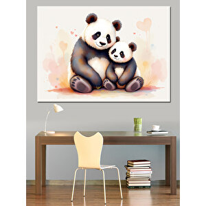 Sarılmakta Olan Sevimli Pandalar Dekoratif Kanvas - Mdf Ahşap Tablo 70x100 cm