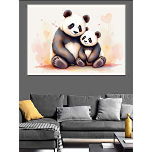 Sarılmakta Olan Sevimli Pandalar Dekoratif Kanvas - Mdf Ahşap Tablo 70x100 cm