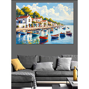 Sahil Kenarında Kasaba Dekoratif Kanvas - Mdf Ahşap Tablo 70x100 cm