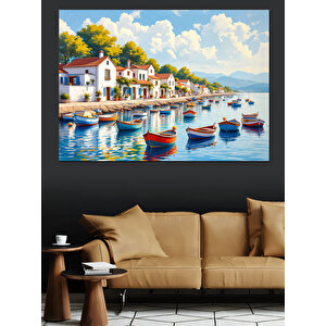 Sahil Kenarında Kasaba Dekoratif Kanvas - Mdf Ahşap Tablo 70x100 cm
