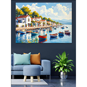Sahil Kenarında Kasaba Dekoratif Kanvas - Mdf Ahşap Tablo 70x100 cm
