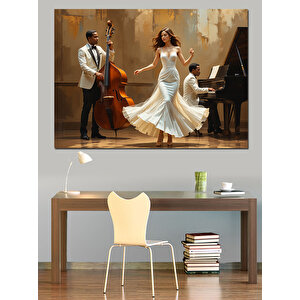 Kemanlı Beyaz Dansçılar Dekoratif Kanvas - Mdf Ahşap Tablo 50x70 cm