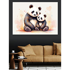 Sarılmakta Olan Sevimli Pandalar Dekoratif Kanvas - Mdf Ahşap Tablo