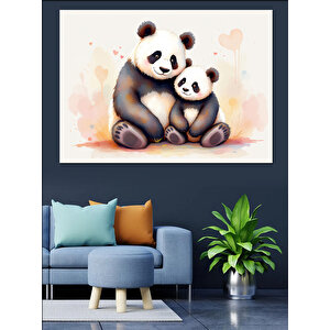 Sarılmakta Olan Sevimli Pandalar Dekoratif Kanvas - Mdf Ahşap Tablo
