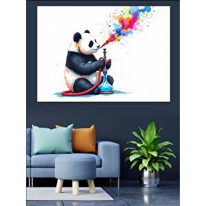 Neon Baloncuk Üfleyen Panda Dekoratif Kanvas - Mdf Ahşap Tablo 35x50 cm