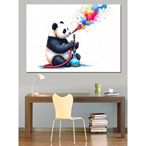 Neon Baloncuk Üfleyen Panda Dekoratif Kanvas - Mdf Ahşap Tablo 35x50 cm