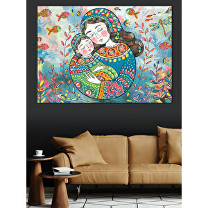 Renkli Desenli Anne Dekoratif Kanvas - Mdf Ahşap Tablo 50x70 cm