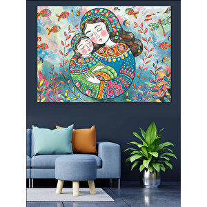 Renkli Desenli Anne Dekoratif Kanvas - Mdf Ahşap Tablo 50x70 cm