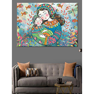 Renkli Desenli Anne Dekoratif Kanvas - Mdf Ahşap Tablo 50x70 cm