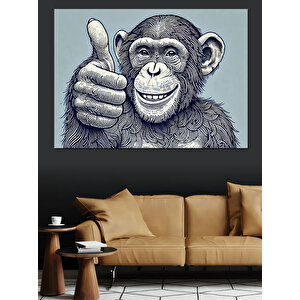 Başparmak Kaldıran Maymun İllüstrasyonu Dekoratif Kanvas - Mdf Ahşap Tablo 35x50 cm