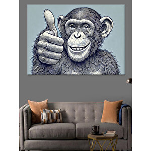 Başparmak Kaldıran Maymun İllüstrasyonu Dekoratif Kanvas - Mdf Ahşap Tablo 35x50 cm