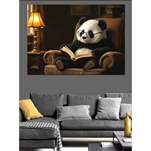 Kitap Okuyan Panda Dekoratif Kanvas - Mdf Ahşap Tablo 100x140 cm