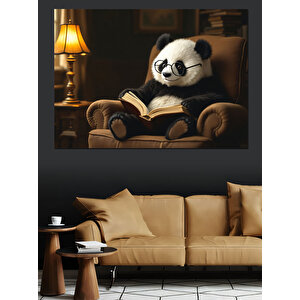 Kitap Okuyan Panda Dekoratif Kanvas - Mdf Ahşap Tablo 100x140 cm