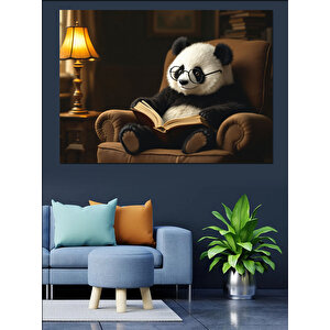 Kitap Okuyan Panda Dekoratif Kanvas - Mdf Ahşap Tablo 100x140 cm