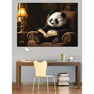 Kitap Okuyan Panda Dekoratif Kanvas - Mdf Ahşap Tablo