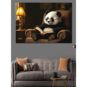 Kitap Okuyan Panda Dekoratif Kanvas - Mdf Ahşap Tablo