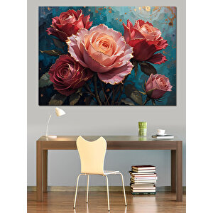 Pembe Gül Buketi Dekoratif Kanvas - Mdf Ahşap Tablo 50x70 cm