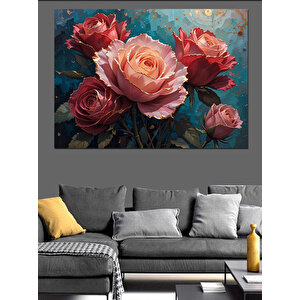 Pembe Gül Buketi Dekoratif Kanvas - Mdf Ahşap Tablo 50x70 cm
