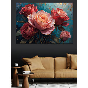 Pembe Gül Buketi Dekoratif Kanvas - Mdf Ahşap Tablo 50x70 cm