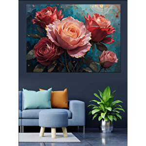 Pembe Gül Buketi Dekoratif Kanvas - Mdf Ahşap Tablo