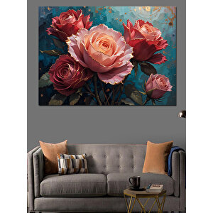 Pembe Gül Buketi Dekoratif Kanvas - Mdf Ahşap Tablo