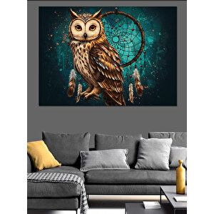Hayalci Bakışlı Baykuş Portresi Dekoratif Kanvas - Mdf Ahşap Tablo 100x140 cm