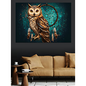 Hayalci Bakışlı Baykuş Portresi Dekoratif Kanvas - Mdf Ahşap Tablo 100x140 cm